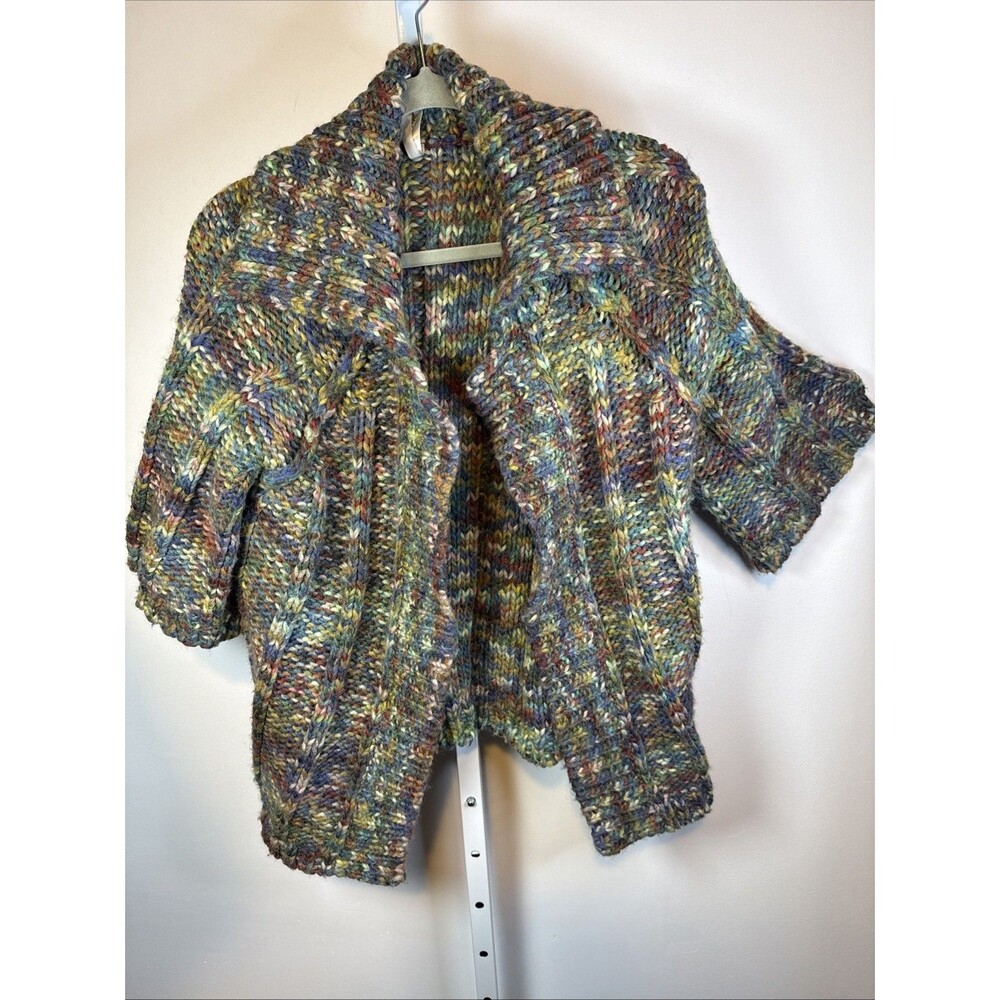 Leo & Nicole Chunky Cardigan Multi-Color Wool Blend 3/4 Bell Sleeve Size Lg